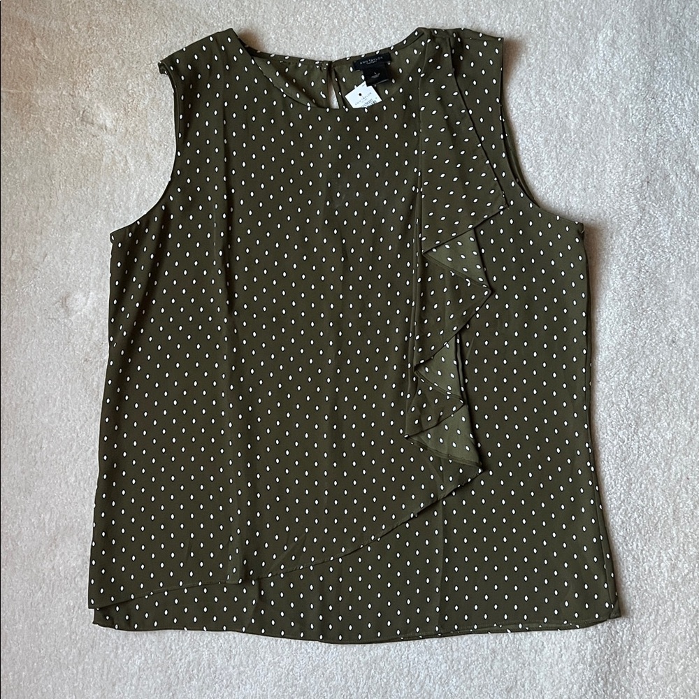 Ann Taylor Olive Green Polka Dot Top